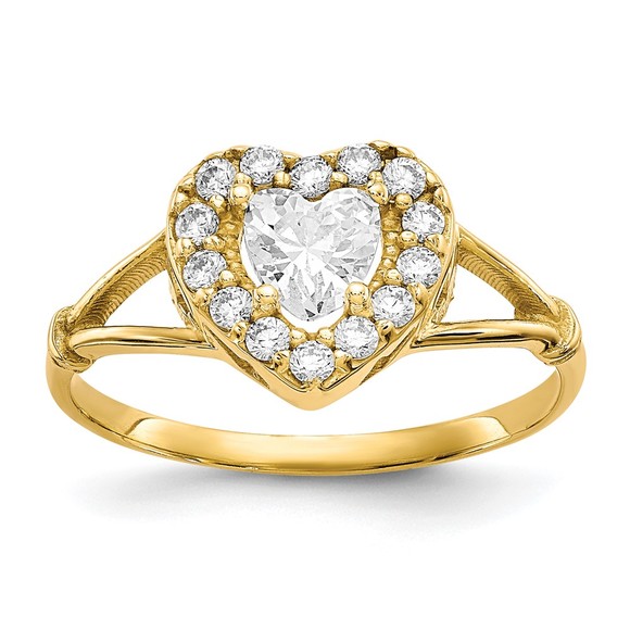 10k Gold Genuine CZ (Cubic Zirconia) Heart Ring, Size 7